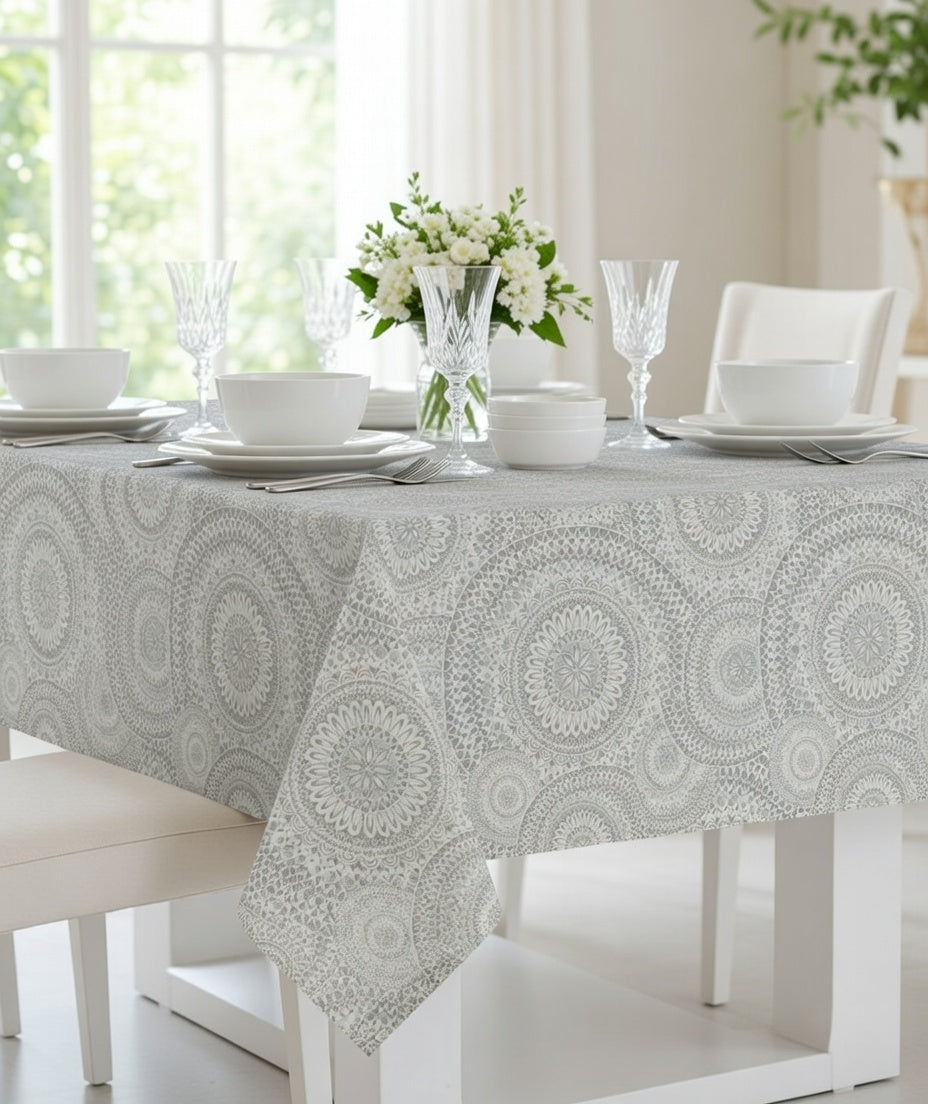 Mantel Antimanchas Mandala beige y gris