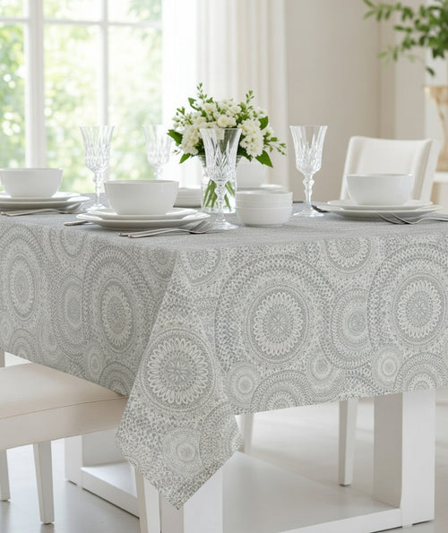 Mantel Antimanchas Mandala beige y gris